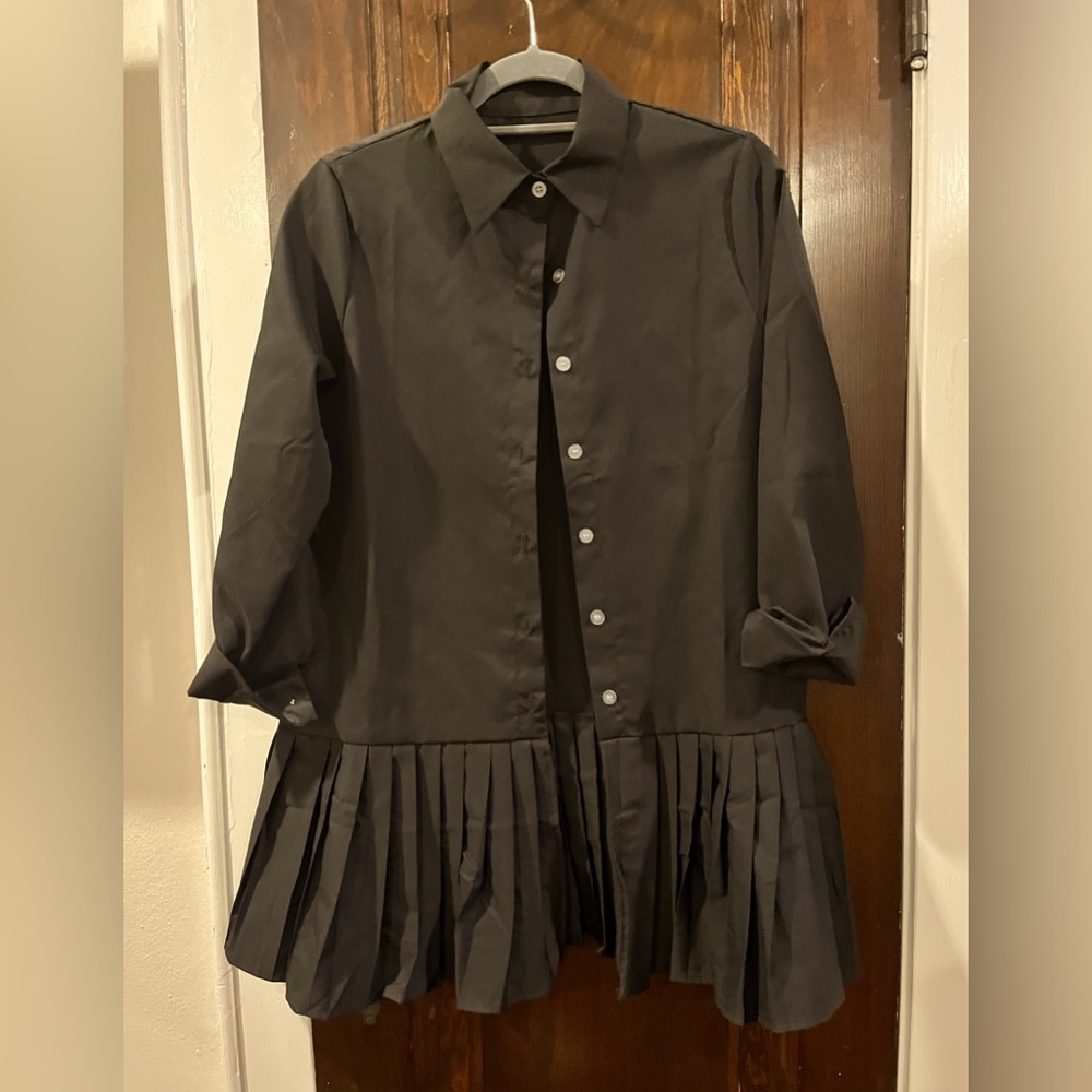 Black Mini-Shirt dress with pleated bottom
